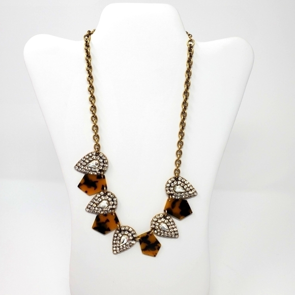 J. CREW CRYSTAL KITE NECKLACE FAUX TORTOISE SHELL PEAR SHAPE RHINESTONE JEWELRY - Picture 1 of 11
